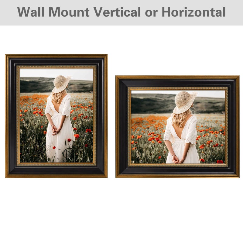 Space Art Deco, 11x14 Picture Frame without Mat for 11x14 Photo, High Definition Real Glass Wall Display (Ornate Gold/Black, 1-Pack) - Image 4